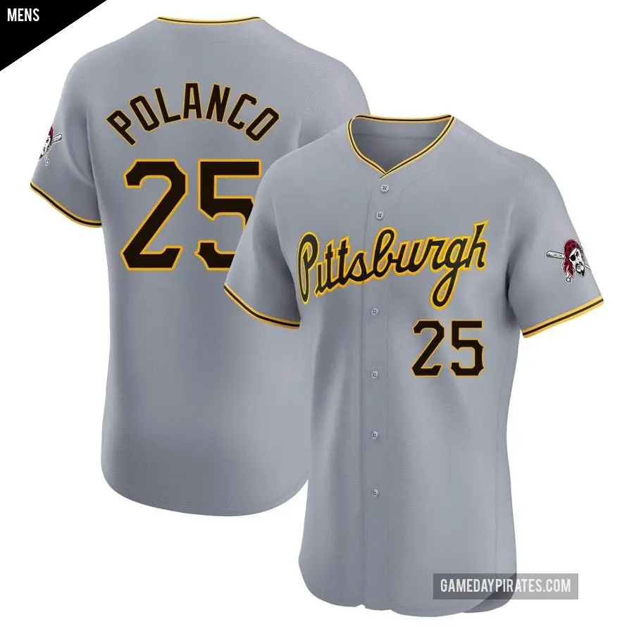 Men's Pittsburgh Pirates ＃25 Gregory Polanco Elite Gray Road Jersey