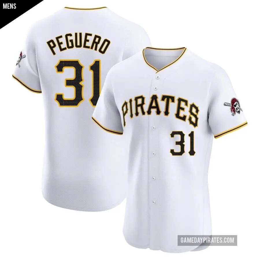 Men's Pittsburgh Pirates ＃31 Liover Peguero Elite White Home Jersey