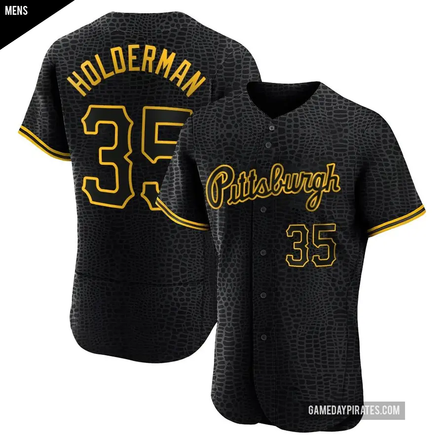 Men's Pittsburgh Pirates ＃35 Colin Holderman Authentic Black Snake Skin City Jersey