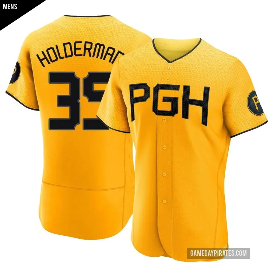 Men's Pittsburgh Pirates ＃35 Colin Holderman Authentic Gold 2023 City Connect Jersey