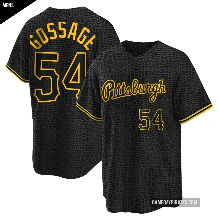 Men&#039;s Pittsburgh Pirates &#65283;54 Rich Gossage Replica Black Snake Skin City Jersey