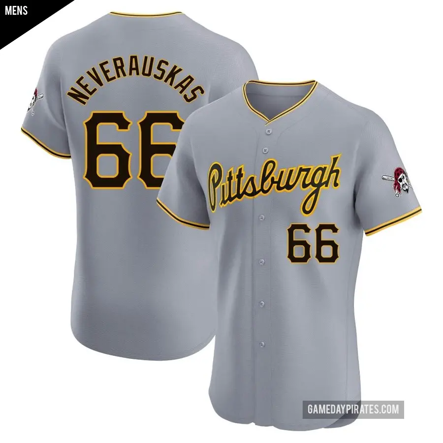 Men's Pittsburgh Pirates ＃66 Dovydas Neverauskas Elite Gray Road Jersey