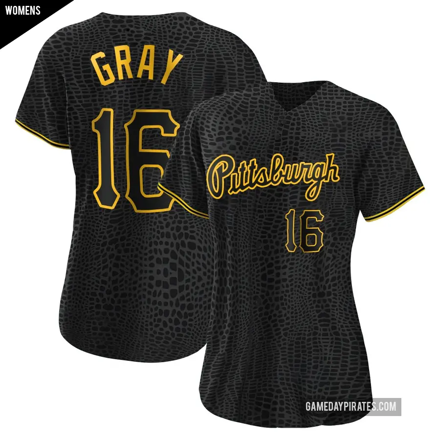 Women's Pittsburgh Pirates ＃16 Tristan Gray Authentic Black Snake Skin City Jersey