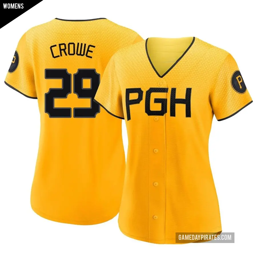 Women&#039;s Pittsburgh Pirates &#65283;29 Wil Crowe Replica Gold 2023 City Connect Jersey