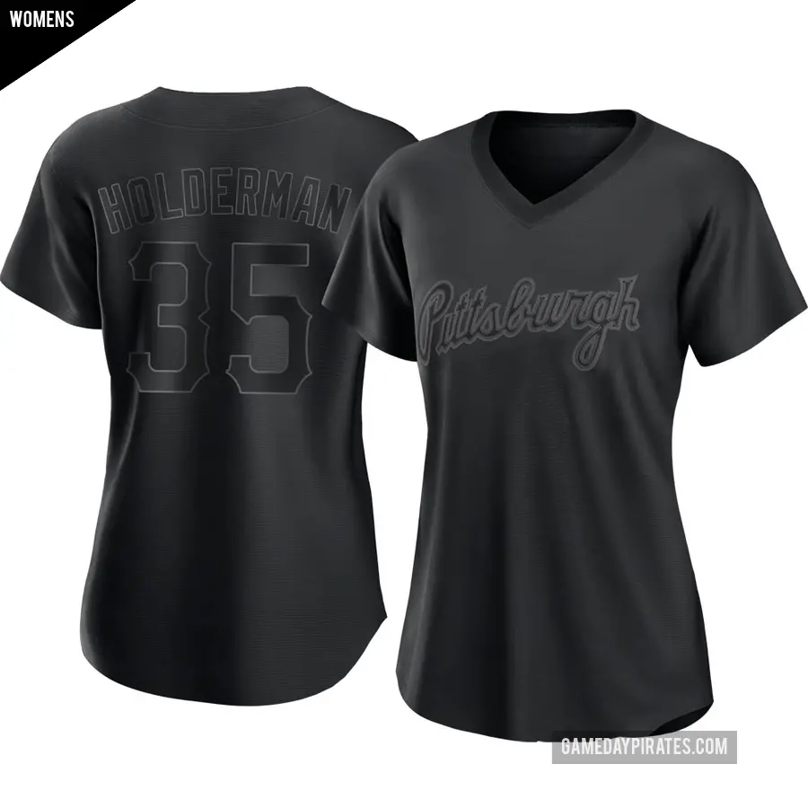 Women's Pittsburgh Pirates ＃35 Colin Holderman Authentic Black Pitch Fashion Jersey