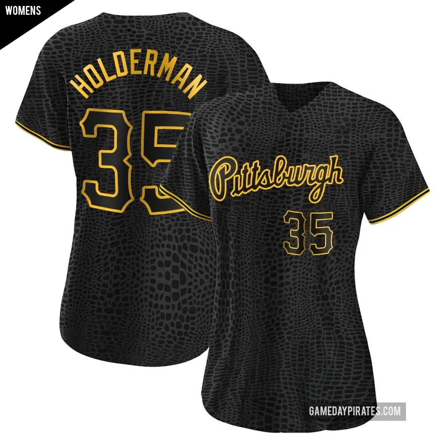 Women's Pittsburgh Pirates ＃35 Colin Holderman Authentic Black Snake Skin City Jersey