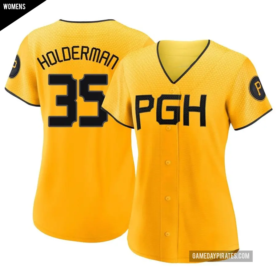 Women's Pittsburgh Pirates ＃35 Colin Holderman Authentic Gold 2023 City Connect Jersey