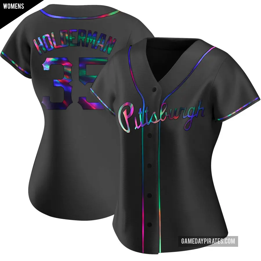 Women's Pittsburgh Pirates ＃35 Colin Holderman Replica Black Holographic Alternate Jersey