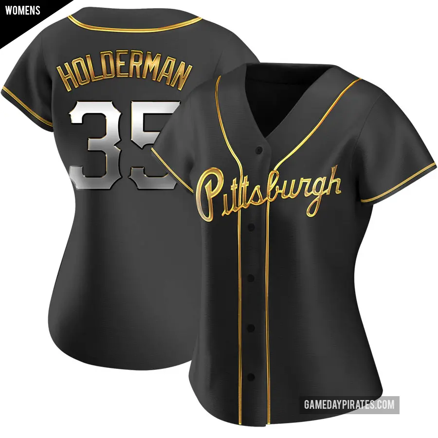 Women's Pittsburgh Pirates ＃35 Colin Holderman Replica Gold Black en Alternate Jersey