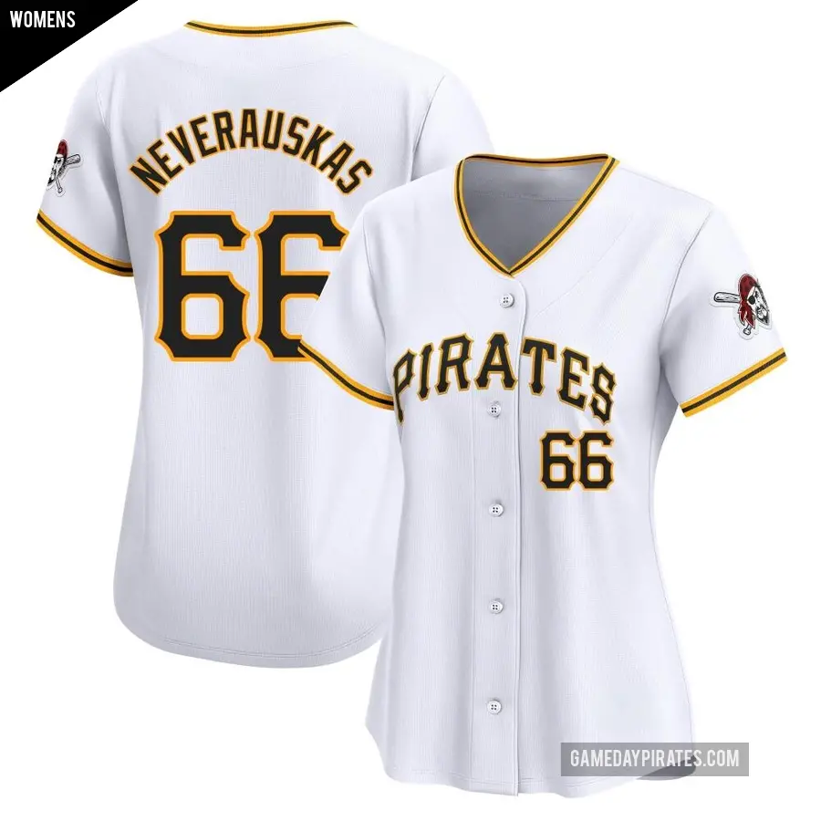 Women&#039;s Pittsburgh Pirates &#65283;66 Dovydas Neverauskas Limited White Home Jersey