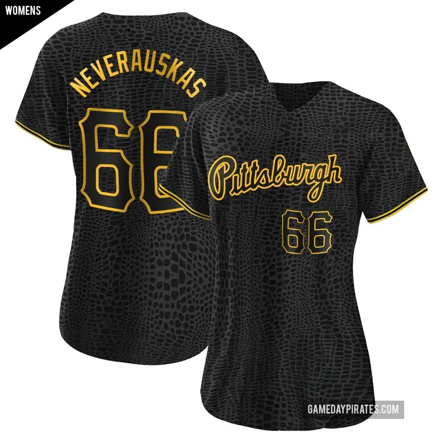 Women's Pittsburgh Pirates ＃66 Dovydas Neverauskas Replica Black Snake Skin City Jersey