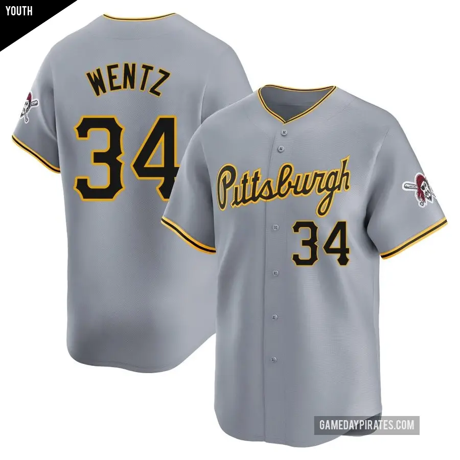 Youth Pittsburgh Pirates ＃34 Joey Wentz Limited Gray Away Jersey