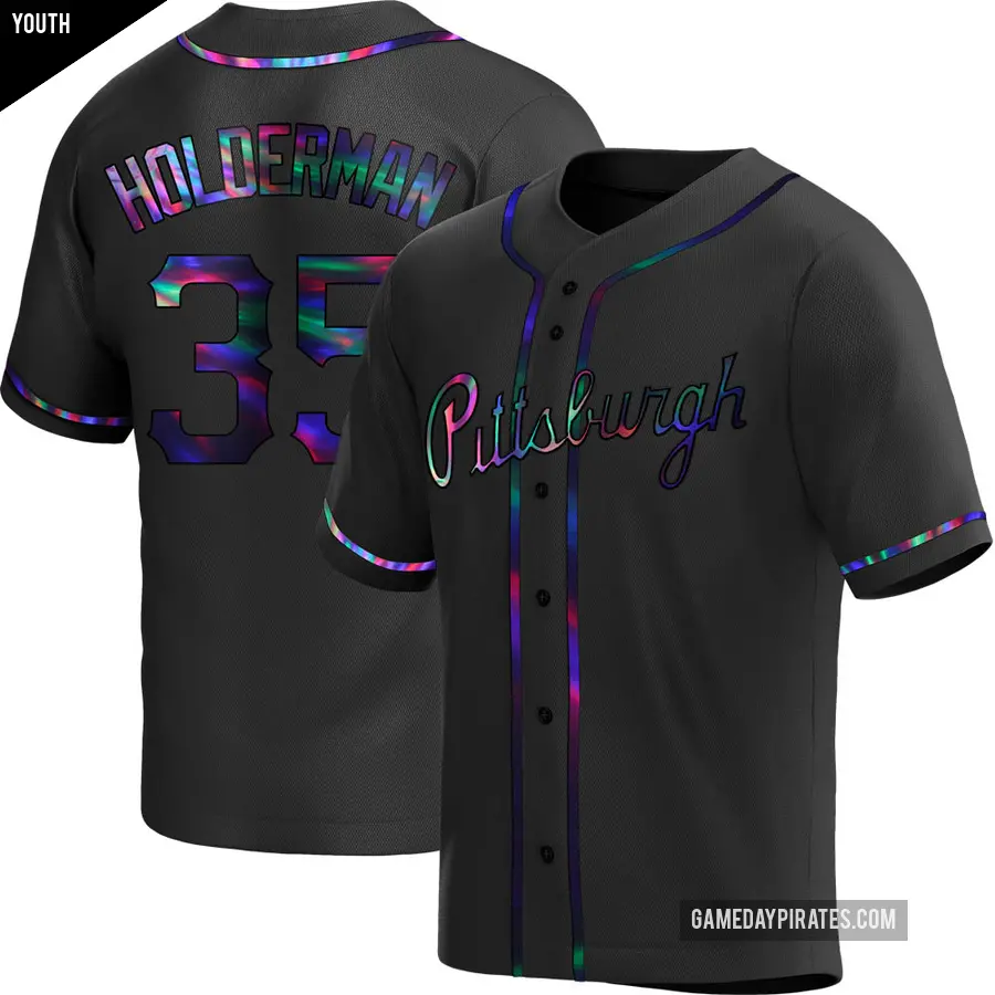 Youth Pittsburgh Pirates ＃35 Colin Holderman Replica Black Holographic Alternate Jersey