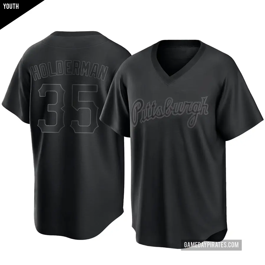 Youth Pittsburgh Pirates ＃35 Colin Holderman Replica Black Pitch Fashion Jersey