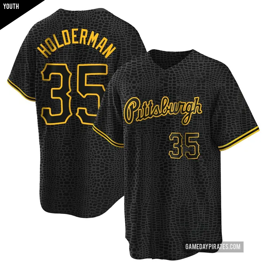 Youth Pittsburgh Pirates ＃35 Colin Holderman Replica Black Snake Skin City Jersey