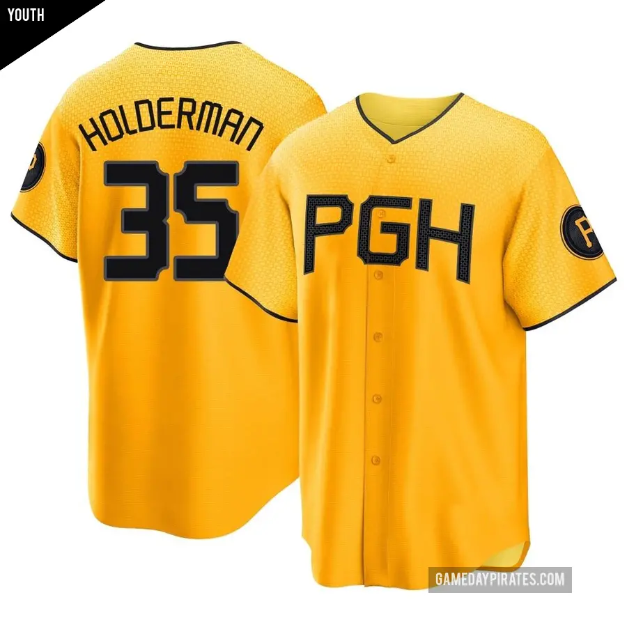 Youth Pittsburgh Pirates ＃35 Colin Holderman Replica Gold 2023 City Connect Jersey