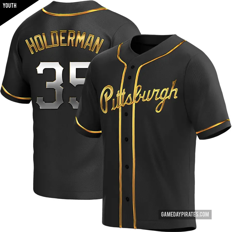 Youth Pittsburgh Pirates ＃35 Colin Holderman Replica Gold Black en Alternate Jersey