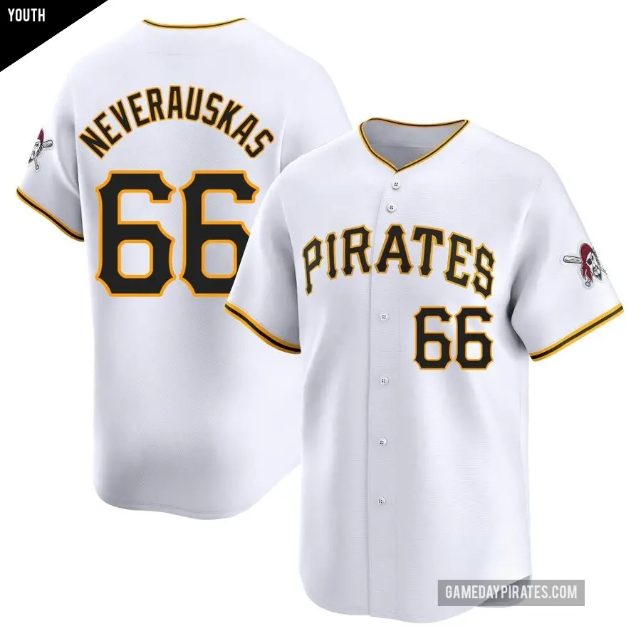 Youth Pittsburgh Pirates ＃66 Dovydas Neverauskas Limited White Home Jersey